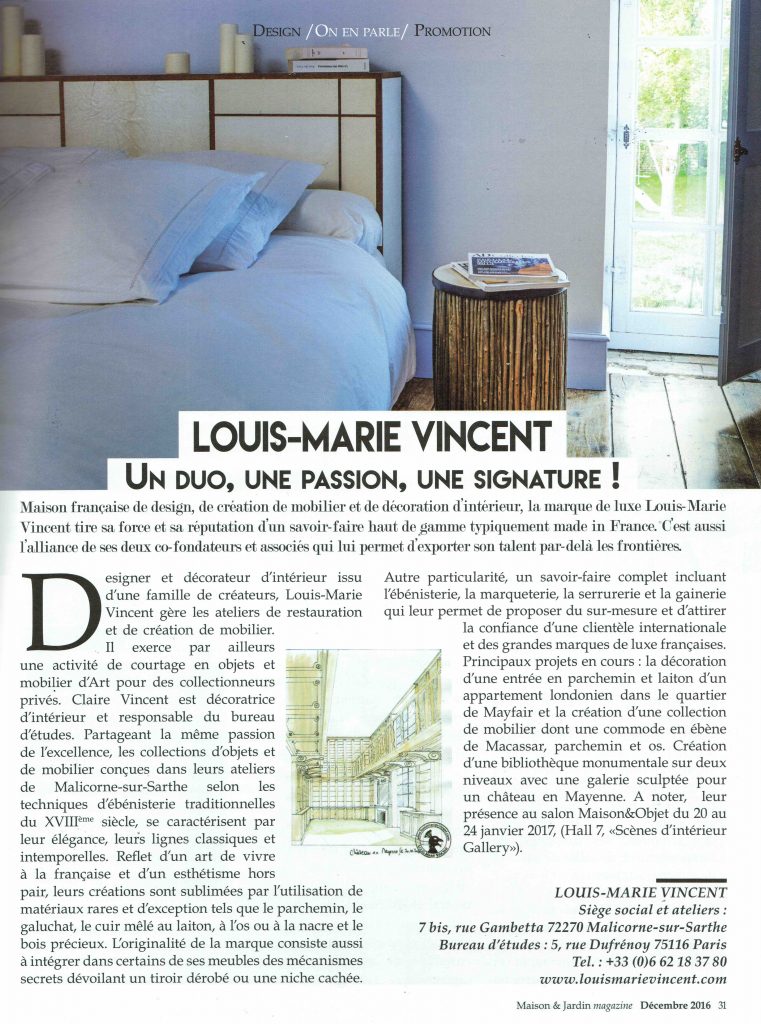 console sylphide parchemin fer forge dorure parchment wrought iron gilding presse catalogue maison et jardin maison louis marie vincent claire vincent ateliers workshops sarthe villaines sous malicorne pays de la loire angers le mans sable la fleche paris