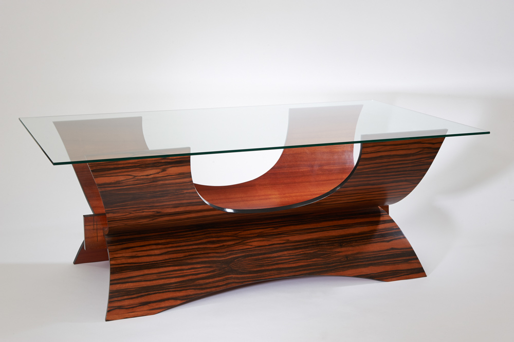 table basse coffee table ebene de macassar padouk bois precieux plateau en verre bordeaux maison louis marie vincent fine furniture creation cabinetmaking made in france hand made ebenisterie craftmanship sur mesure ateliers en sarthe Villaines sous Malicorne la fleche bordeaux angers le mans pays de la loire